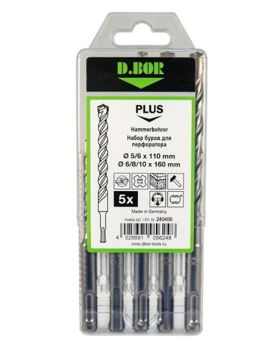 Набор буров SDS-plus V PLUS 5шт, 2-cutting (240400): Набор буров SDS-plus (5,6х110 мм; 6,8,10х160 мм) в Ижевске
