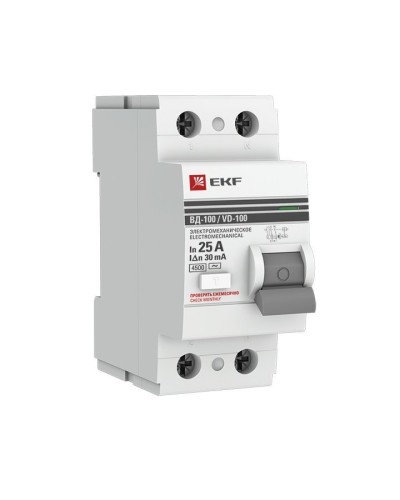 УЗО ВД-100 2P 25А 30мА тип AC эл-мех  PROxima (elcb-2-25-30-em-pro). Выключатель дифференциального тока (УЗО). EKF в Ижевске