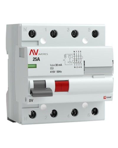 DV 4P 25А/ 30мА (AC)  AVERES (rccb-4-25-30-ac-av). Выключатели дифференциального тока (УЗО). EKF в Ижевске