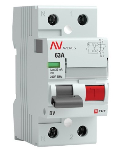 DV 2P 63А/ 30мА (AC)  AVERES (rccb-2-63-30-ac-av). Выключатели дифференциального тока (УЗО). EKF в Ижевске