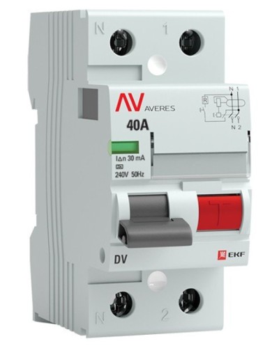DV 2P 40А/ 30мА (A)  AVERES (rccb-2-40-30-a-av). Выключатели дифференциального тока (УЗО). EKF в Ижевске