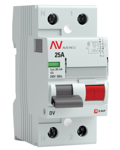 DV 2P 25А/ 30мА (A)  AVERES (rccb-2-25-30-a-av). Выключатели дифференциального тока (УЗО). EKF в Ижевске