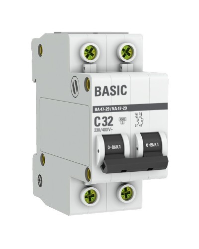 Автоматический выключатель 2P 32А (C) 4,5кА ВА 47-29 Basic (mcb4729-2-32C): Автоматический выключатель в Ижевске
