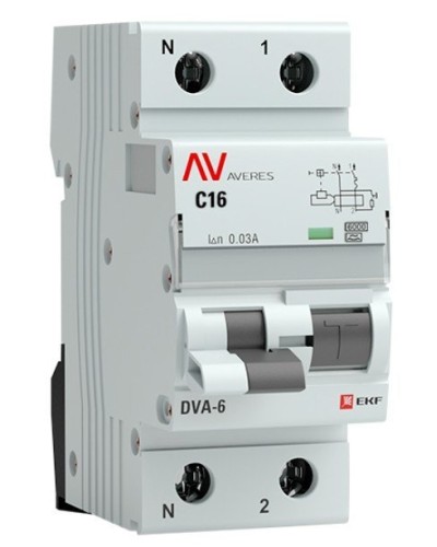 DVA-6 1P+N 16А (C) 30мА (AC) 6кА  AVERES (rcbo6-1pn-16C-30-ac-av). Автоматический выключатель дифференциального тока. EKF в Ижевске