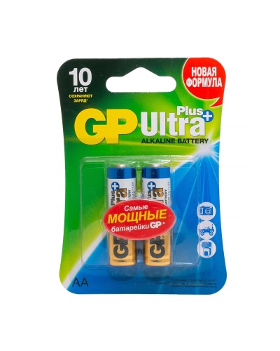 GP Ultra Plus Alkaline 15A AA (GP 15AUP-2CR2), упак. 2 шт. БЛИСТЕР. Алкалиновые батарейки. GP Batteries в Ижевске