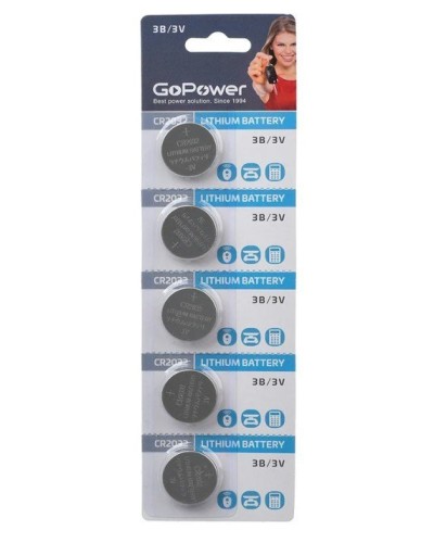CR2032 GoPower, упак. 5 шт., БЛИСТЕР. Литиевый элемент питания. GoPower в Ижевске