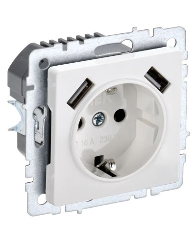 Розетка с з/к с USB A+A 2,1А РЮш10-1-БрБ белый BRITE (BR-R14-16-U21-D21-K01). Розетка с заземлением с защитными шторками, 2,1А. IEK в Ижевске