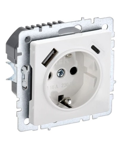Розетка с з/к с USB A+C 18Вт РЮш11-1-БрБ белый BRITE (BR-R14-16-U22-018-K01). Розетка с заземлением с защитными шторками, 18Вт. IEK в Ижевске