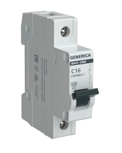 GENERICA ВА47-29М 1P C 16А 4,5кА (MVA21-1-016-C-G). Автоматический выключатель. IEK в Ижевске