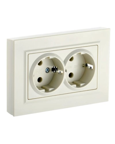Розетка 2-местная с з/к РС12-3-БрКр бежевый BRITE (BR-R21-16-K10-F). Розетка с заземлением без защитных шторок в сборе. IEK в Ижевске