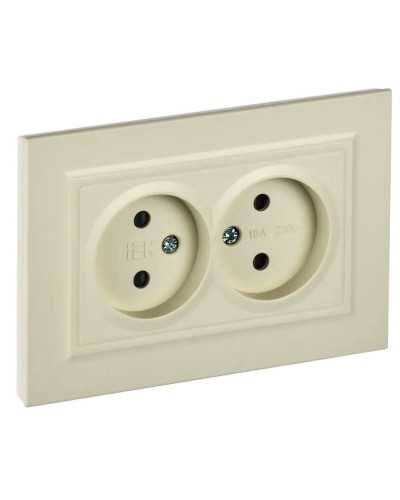Розетка 2-местная без з/к РСш12-2-БрКр бежевый BRITE (BR-R23-10-K10-F). Розетка без заземления с защитными шторками в сборе. IEK в Ижевске