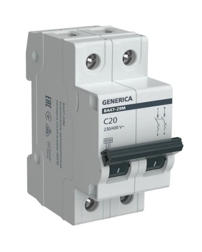 GENERICA ВА47-29М 2P C 20А 4,5кА (MVA21-2-020-C-G). Автоматический выключатель. IEK в Ижевске