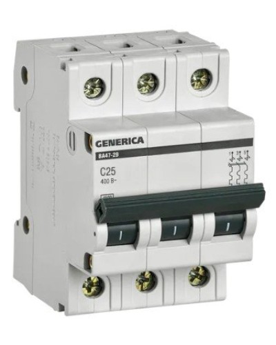 GENERICA ВА47-29 3P C 25А 4,5кА (MVA25-3-025-C). Автоматический выключатель. IEK в Ижевске
