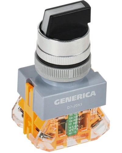 Переключатель D7-20X3 на 3 положения черный GENERICA (BSW50-20X3-3-21-3-K02-G). Переключатель. IEK в Ижевске