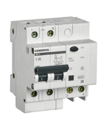 GENERICA АД12 2Р 50А 30мА (MAD15-2-050-C-030). Автоматический выключатель дифференциального тока. IEK в Ижевске