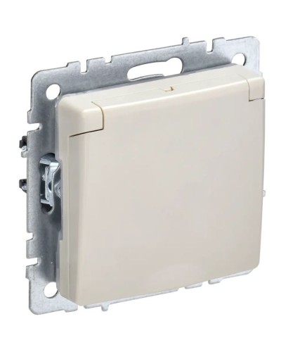 Розетка с з/к РСбш10-3-БрКр бежевый BRITE (BR-R16-16-K10). Розетка с заземлением с защитными шторками и крышкой. IEK в Ижевске