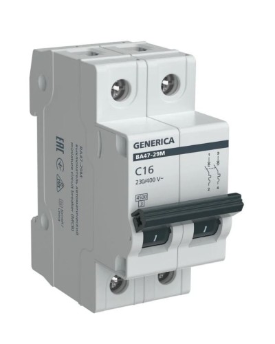 GENERICA ВА47-29М 2P C 16А 4,5кА (MVA21-2-016-C-G). Автоматический выключатель. IEK в Ижевске