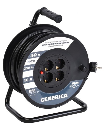 УК40 4 места 2P+PE, 40м GENERICA (WKP20-16-04-40-G). Удлинитель на катушке с термозащитой, 3х1,5кв.мм. IEK в Ижевске