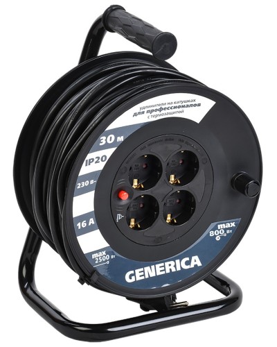 УК30 4 места 2P+PE, 30м GENERICA (WKP20-16-04-30-G). Удлинитель на катушке с термозащитой, 3х1,5кв.мм. IEK в Ижевске