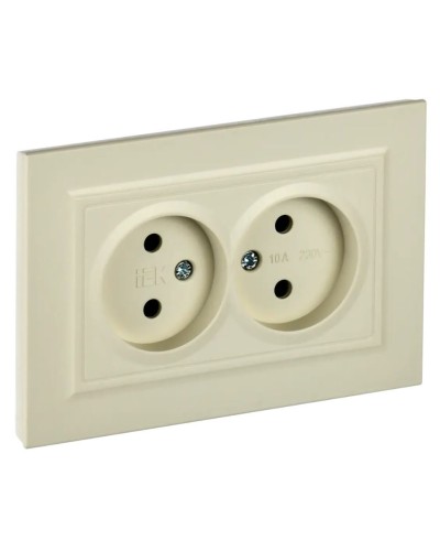 Розетка 2-местная без з/к РС12-2-БрКр бежевый BRITE (BR-R20-10-K10-F). Розетка без заземления без защитных шторок в сборе. IEK в Ижевске
