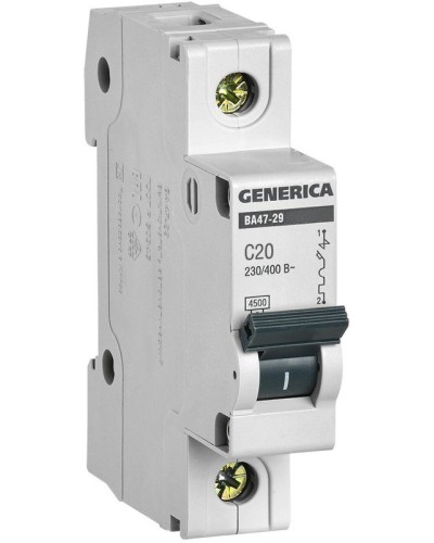 GENERICA ВА47-29 1P C 20А 4,5кА (MVA25-1-020-C). Автоматический выключатель. IEK в Ижевске