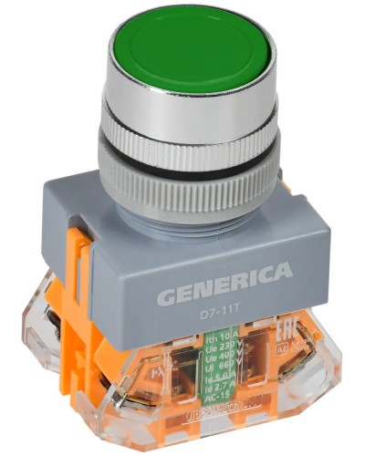 Кнопка D7-11T d=22мм зеленая GENERICA (BBT50-11T-3-21-K06-G). Кнопка управления с фиксацией. IEK в Ижевске