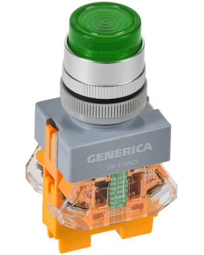 Кнопка D7-11DNZS d=22мм зеленая GENERICA (BBT50-11DNZS-3-11-K06-G). Кнопка управления с подсветкой и фиксацией. IEK в Ижевске
