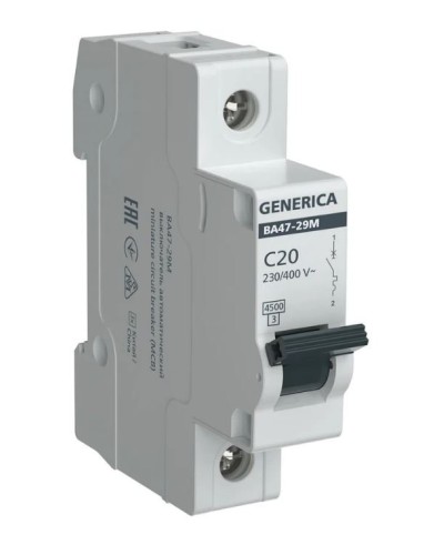 GENERICA ВА47-29М 1P C 20А 4,5кА (MVA21-1-020-C-G). Автоматический выключатель. IEK в Ижевске