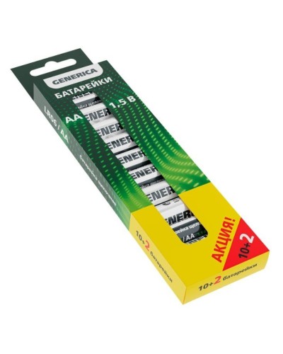 Батарейка Alkaline LR06/AA GENERICA (12 шт) ПРОМО (ABT-LR06-ST-B12-G). Батарейка щелочная. IEK в Ижевске