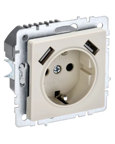 Розетка с з/к с USB A+A 2,1А РЮш10-1-БрКр бежевый BRITE (BR-R14-16-U21-D21-K10). Розетка с заземлением с защитными шторками, 2,1А. IEK в Ижевске