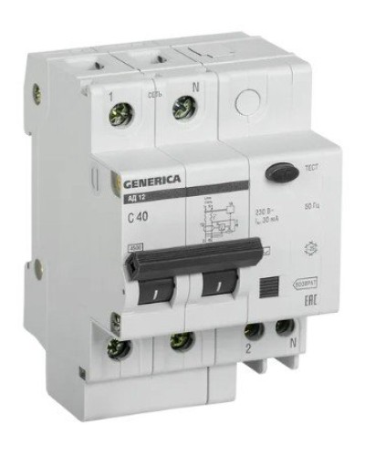 GENERICA АД12 2Р 40А 30мА (MAD15-2-040-C-030). Автоматический выключатель дифференциального тока. IEK в Ижевске