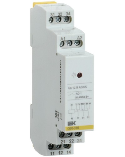 Реле промежуточное модульное OIR 3 контакта 16А 12В AC/DC (OIR-316-ACDC12V). Реле промежуточное модульное. IEK в Ижевске