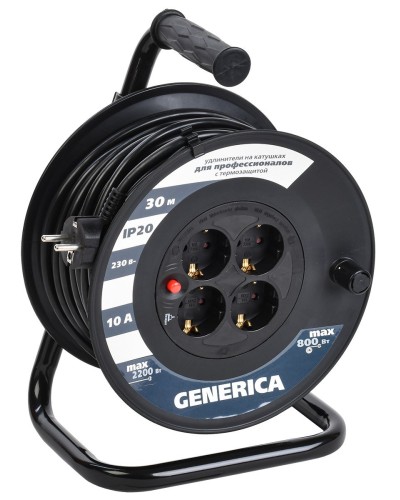 УК30 4 места 2P+PE, 30м GENERICA (WKP10-10-04-30-G). Удлинитель на катушке с термозащитой, 3х1,0кв.мм. IEK в Ижевске