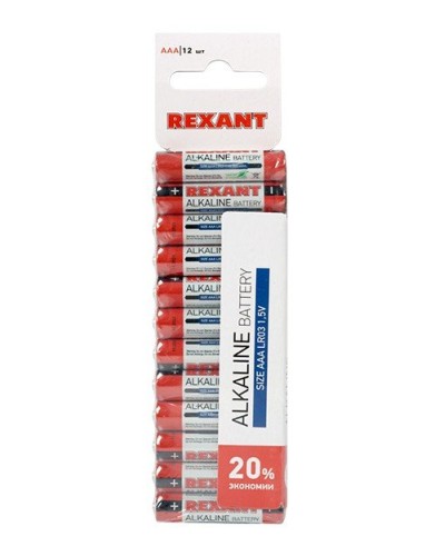 Алкалиновая батарейка AAA/LR03 1,5 V 12 шт. REXANT (30-1011). Элемент питания. Rexant в Ижевске