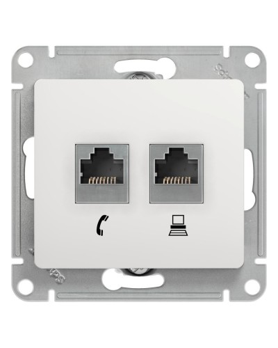 Glossa розетка RJ11+RJ45, 2-местная, кат. 5Е, скрытой установки, механизм, белый (GSL000185). Розетка компьютерная + телефонная. Systeme Electric в Ижевске