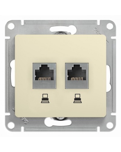 Glossa розетка RJ45+RJ45 2-местная, кат. 5Е, скрытой установки, механизм, бежевый (GSL000285KK). Розетка компьютерная. Systeme Electric в Ижевске