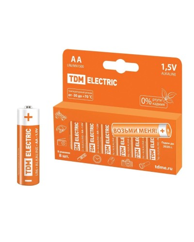 LR6 AA Alkaline 1,5V PAK-8 TDM (SQ1702-0009). Элемент питания. TDM ЕLECTRIC в Ижевске