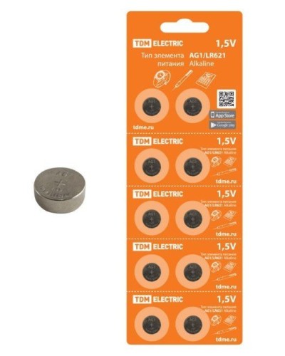AG1/LR621 Alkaline 1,5V BP-10 TDM (SQ1702-0045). Элемент питания. TDM ЕLECTRIC в Ижевске
