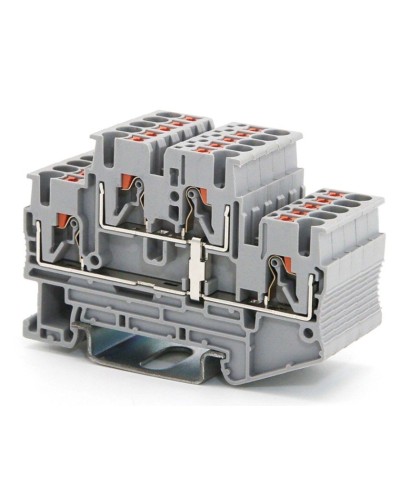 Клемма двухуровневая, зажим push-in, 2.5 кв.мм, серая (VPRTT-2.5-PV-GY). Клемма проходная, 4 точки подключения, уровни соединены перемычкой. ДКС в Ижевске