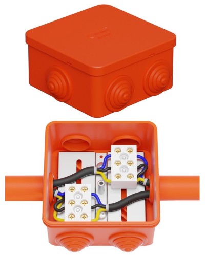 Коробка JBS080 85х85х50, 6 вых., 3P (0,15-10,0 мм²) (43301HF). Коробка монтажная, огнестойкая, без галогена. Экопласт в Ижевске