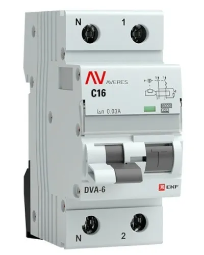 DVA-6 1P+N 16А (C) 30мА (A) 6кА  AVERES (rcbo6-1pn-16C-30-a-av). Автоматический выключатель дифференциального тока. EKF в Ижевске
