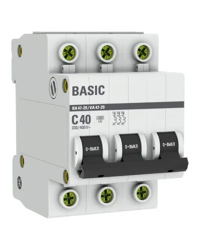 Автоматический выключатель 3P 40А (C) 4,5кА ВА 47-29 Basic (mcb4729-3-40C). Автоматический выключатель. EKF в Ижевске