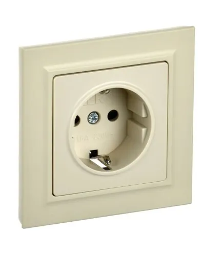 Розетка с з/к РСР14-1-0-БрКр бежевый BRITE (BR-R14-16-K10-F). Розетка с заземлением с защитными шторками в сборе. IEK в Ижевске
