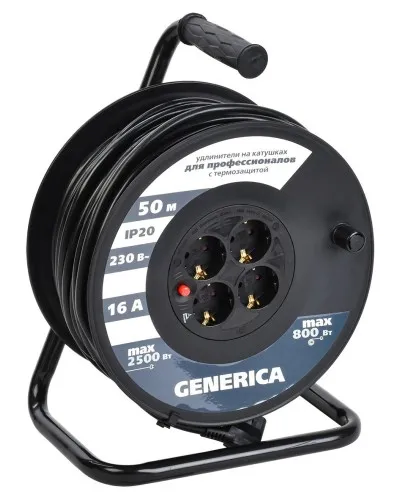 УК50 4 места 2P+PE, 50м GENERICA (WKP20-16-04-50-G). Удлинитель на катушке с термозащитой, 3х1,5кв.мм. IEK в Ижевске