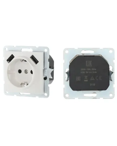 Розетка с з/к + 2xUSB разъема, 2А, белый LK60 (868004-1). Розетка. Экопласт в Ижевске