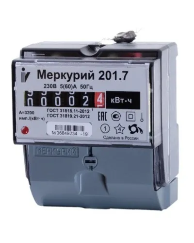 Меркурий 201.7 1ф 5-60А 1 класс точности, 1 тариф (00000032680). Счетчик электроэнергии. Инкотекс в Ижевске